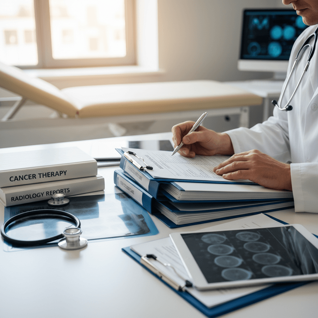 Professional reviewing healthcare practice credentialing files